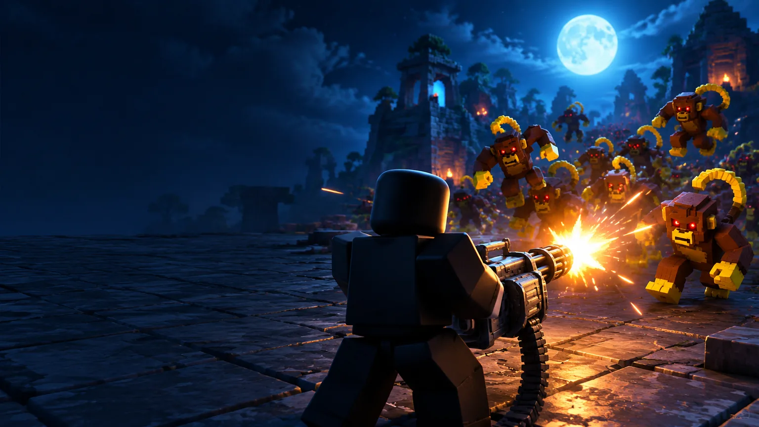 Original illustrated monkey-horde battle, not a gameplay screenshot